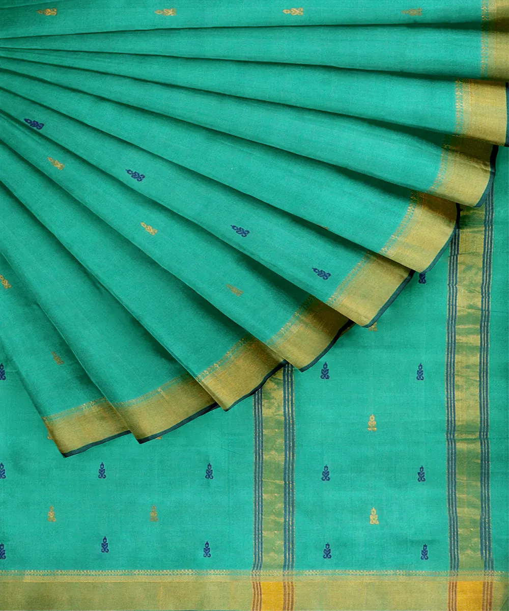 Sea green plain handwoven rajahmundry butta cotton saree