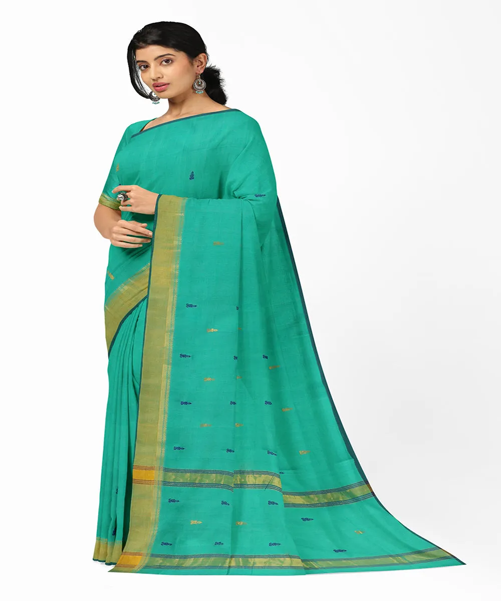 Sea green plain handwoven rajahmundry butta cotton saree