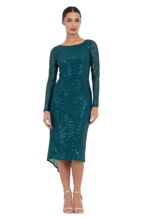 Sequinned Dress With Keyhole Tie Back & Long Sleeves