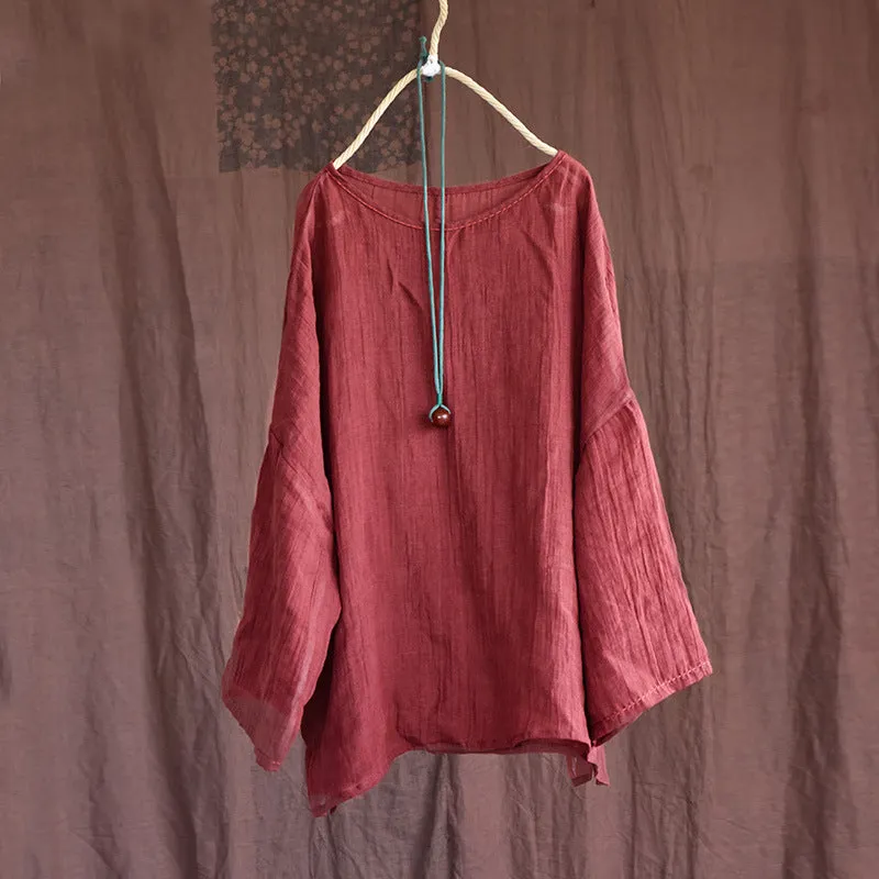 Summer Long Sleeve Thin Linen Retro Loose Blouse