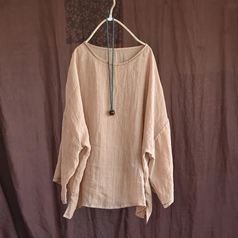 Summer Long Sleeve Thin Linen Retro Loose Blouse