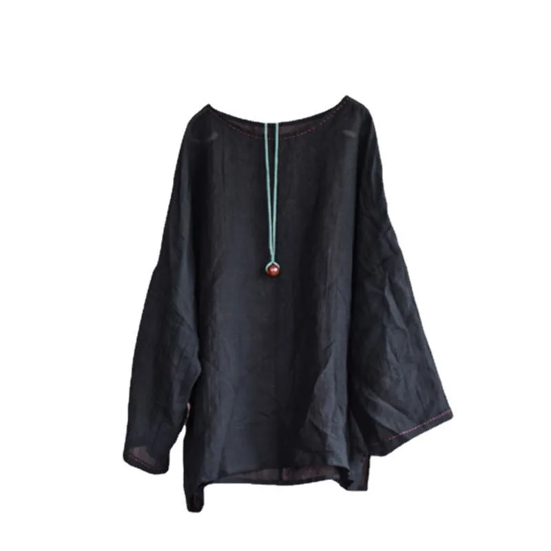 Summer Long Sleeve Thin Linen Retro Loose Blouse