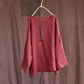 Summer Long Sleeve Thin Linen Retro Loose Blouse