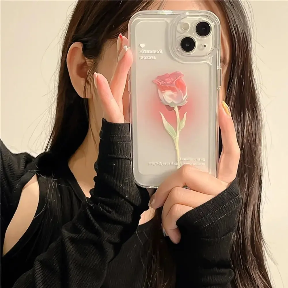 Sweet Rose Flower Phone Case Cover for iphone 14 13 Pro Max 12 11 XR XSMax Clear Shockproof Protective Cases W356