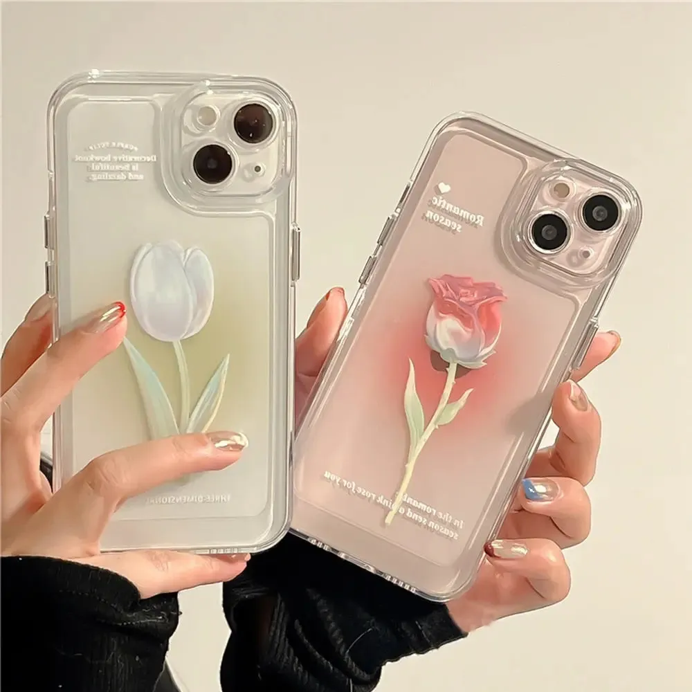 Sweet Rose Flower Phone Case Cover for iphone 14 13 Pro Max 12 11 XR XSMax Clear Shockproof Protective Cases W356