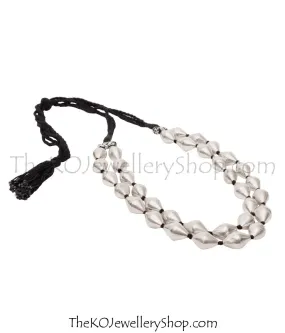 The Silver Dholki Beads Necklace(2 line-short)