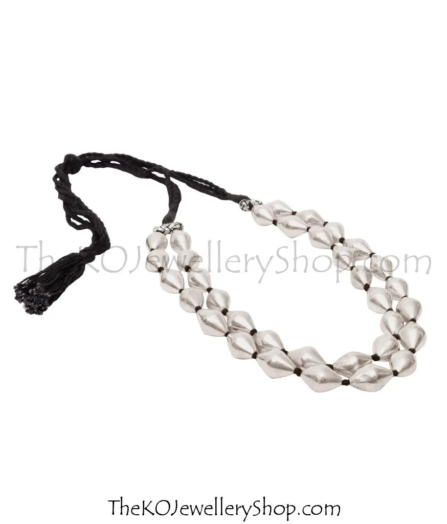 The Silver Dholki Beads Necklace(2 line-short)