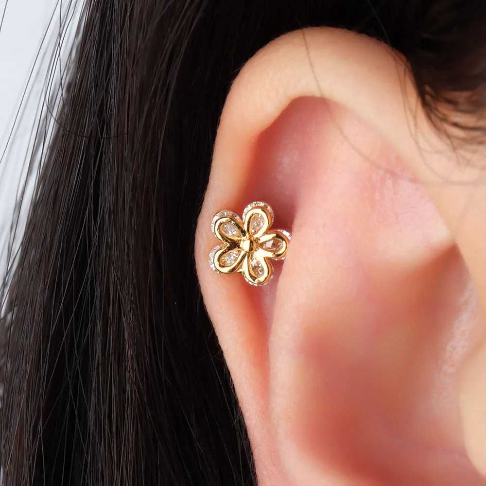 Titanium Shiny Flower Stud