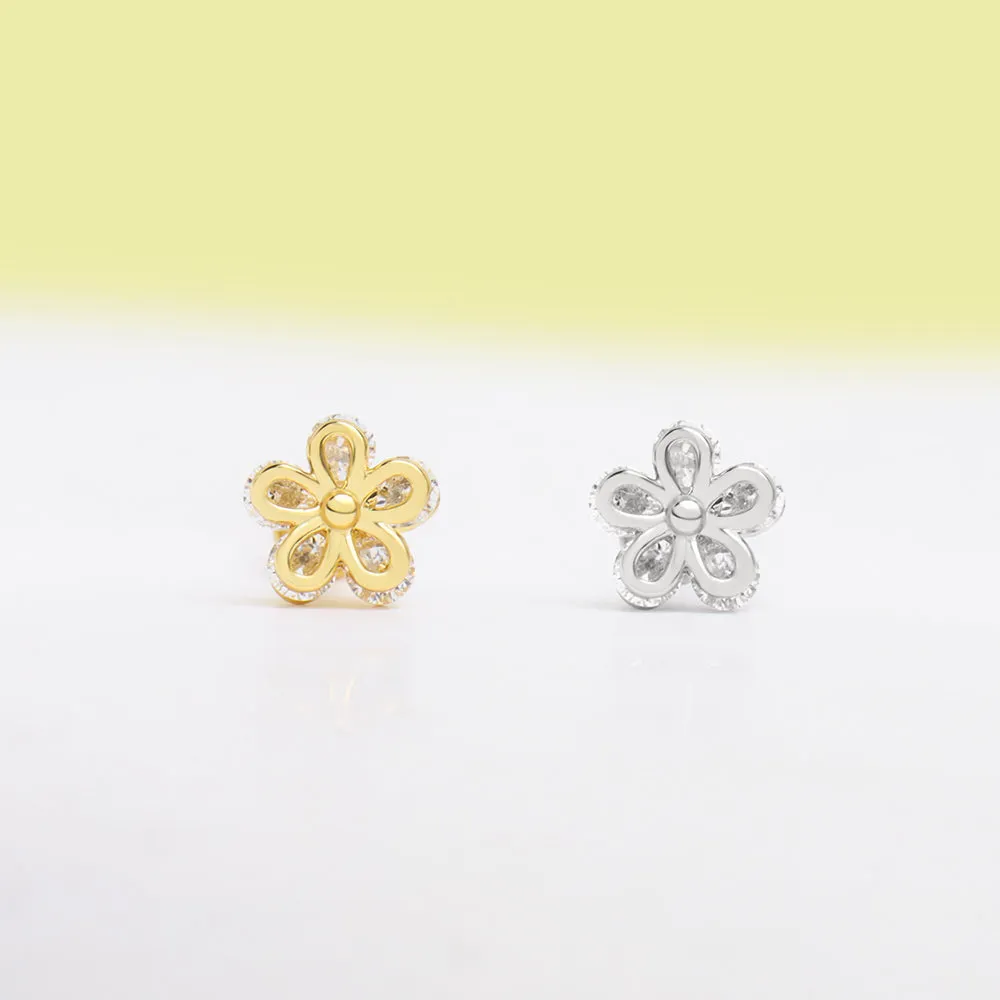 Titanium Shiny Flower Stud