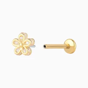 Titanium Shiny Flower Stud