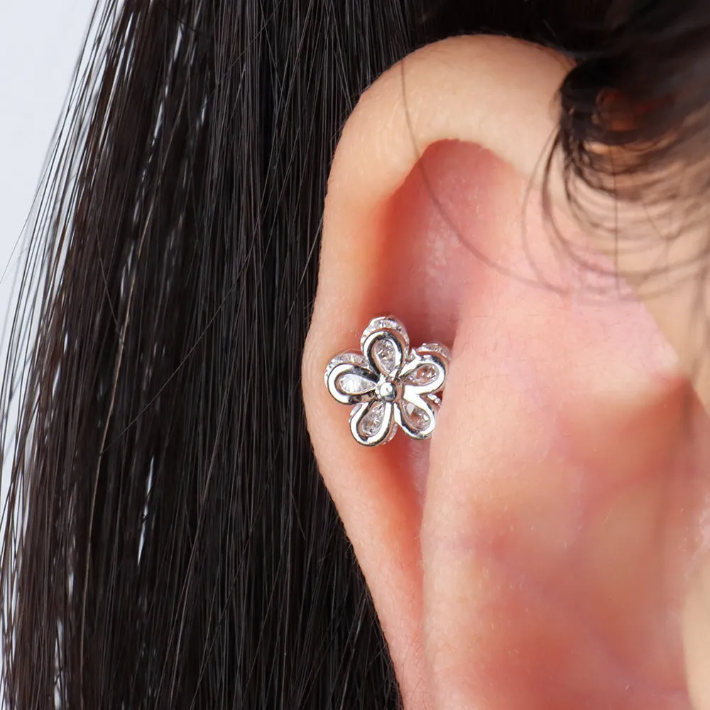 Titanium Shiny Flower Stud