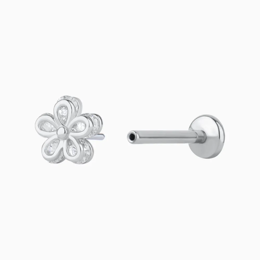 Titanium Shiny Flower Stud