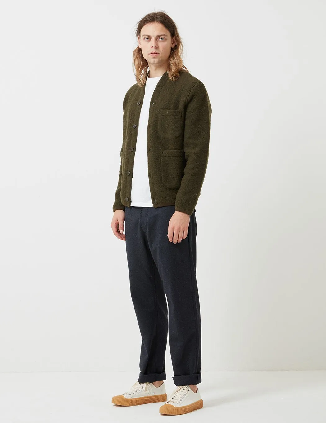 Universal Works Cardigan (Wool Fleece) - Olive Green