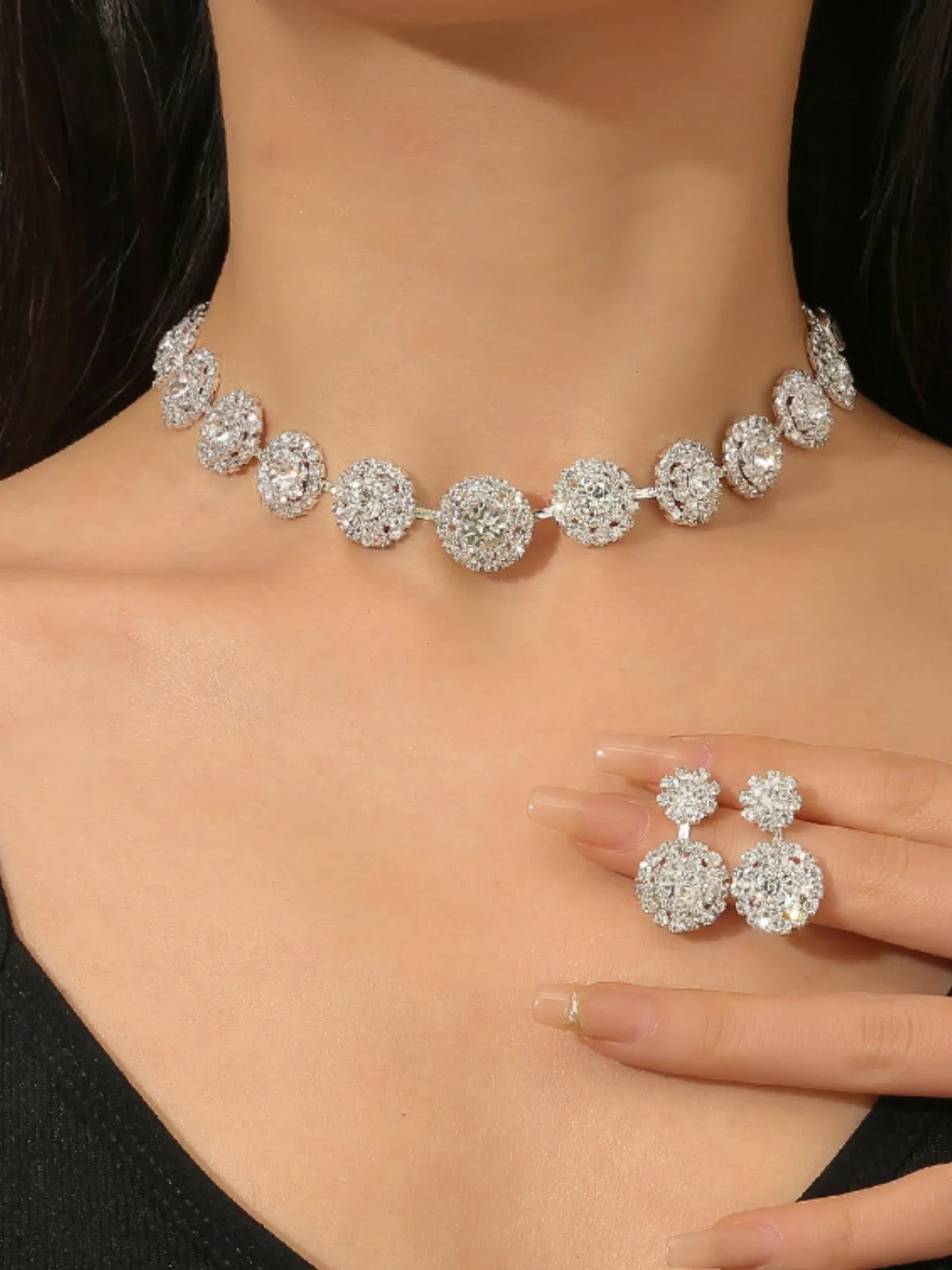 Vintage Diamond Necklace Earrings Set