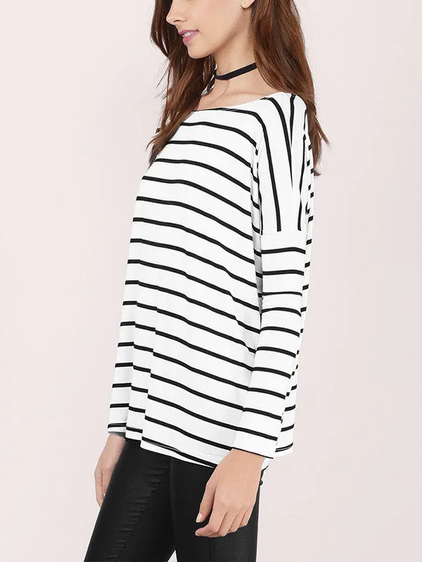 Women Long Sleeve Stripe Casual Top