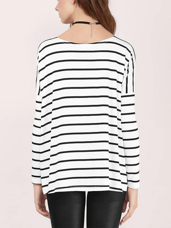 Women Long Sleeve Stripe Casual Top