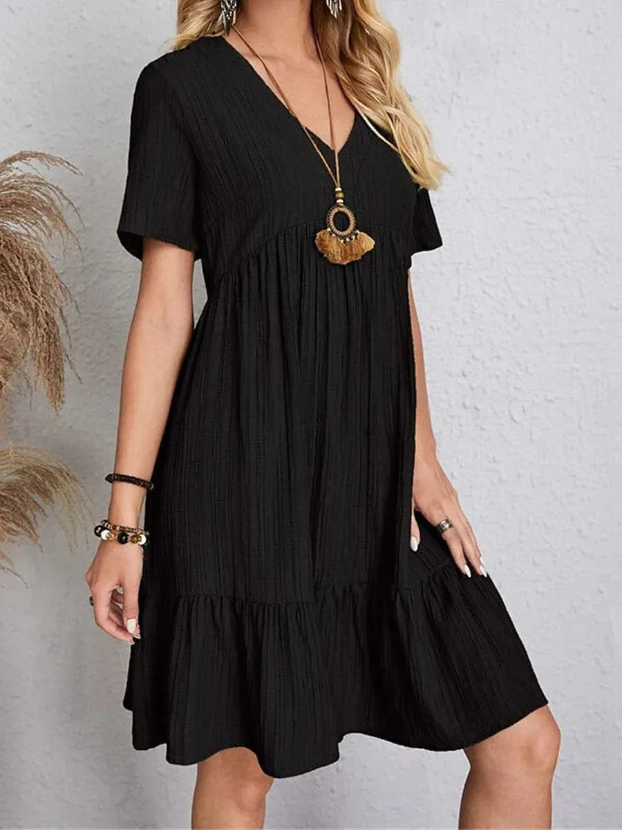 Women's Sleeveless Shift Dress with Ruffle V Neck