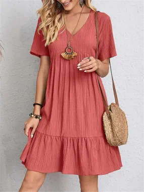 Women's Sleeveless Shift Dress with Ruffle V Neck