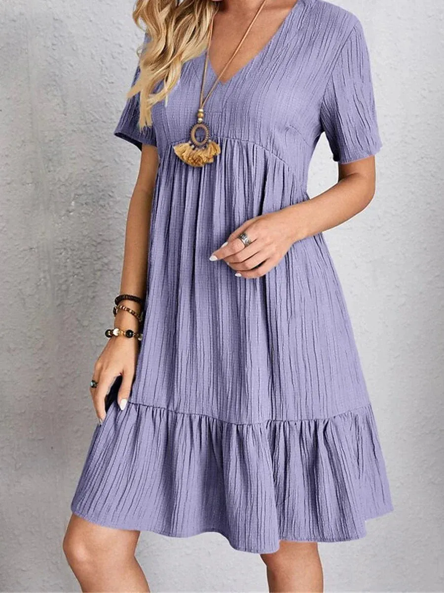 Women's Sleeveless Shift Dress with Ruffle V Neck