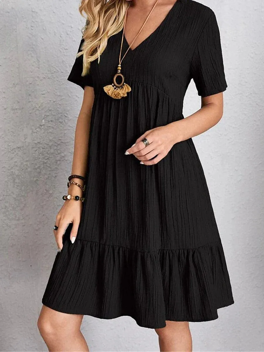 Women's Sleeveless Shift Dress with Ruffle V Neck